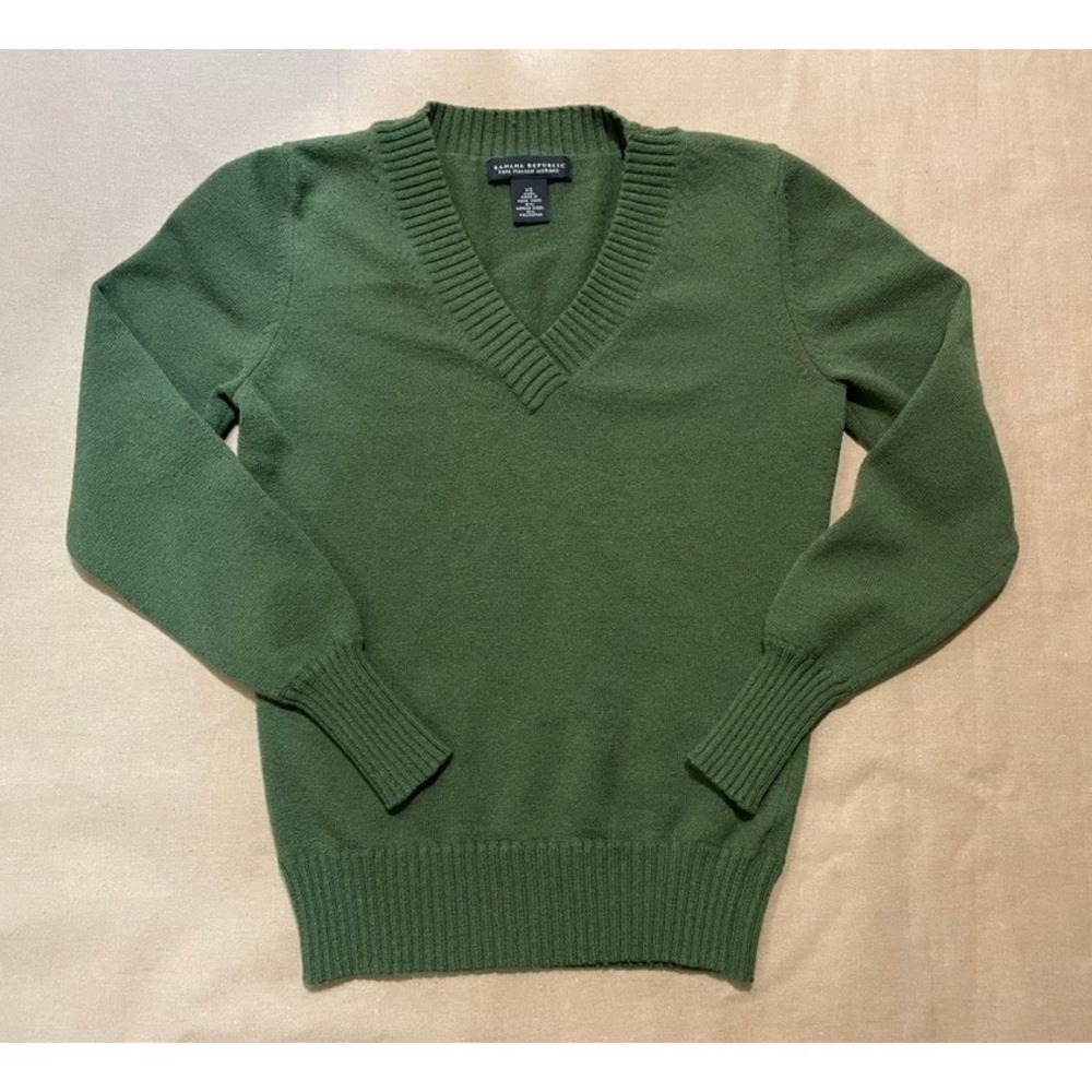Vintage 90s Banana Republic Merino Wool V Neck Sweater Sz XS Forest Green